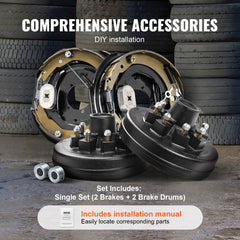 Trailer Hub Drum Kits 8 on 6.5" B.C. with 12" x 2" Electric Brakes, Self-Adjusting Trailer Brake Assembly for 7000 lbs Axle, 5-Hole Mounting, Backing Plates for Brake System Part Replacement