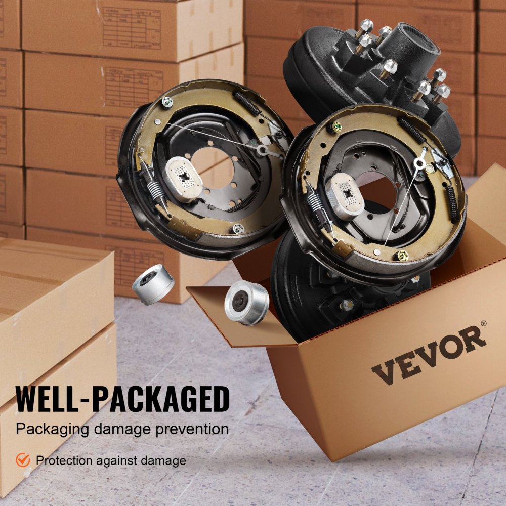 Trailer Hub Drum Kits 8 on 6.5" B.C. with 12" x 2" Electric Brakes, Self-Adjusting Trailer Brake Assembly for 7000 lbs Axle, 5-Hole Mounting, Backing Plates for Brake System Part Replacement