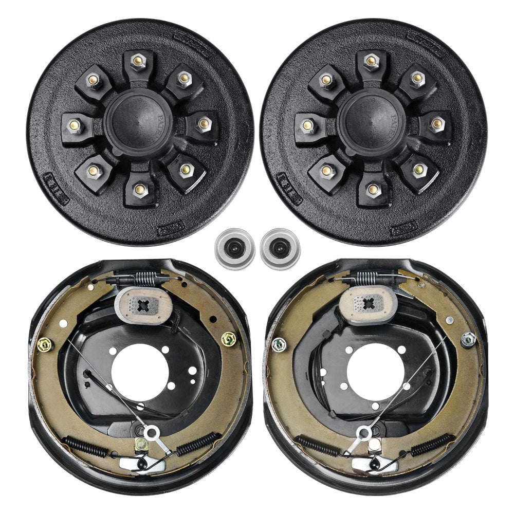 Trailer Hub Drum Kits 8 on 6.5" B.C. with 12" x 2" Electric Brakes, Self-Adjusting Trailer Brake Assembly for 7000 lbs Axle, 5-Hole Mounting, Backing Plates for Brake System Part Replacement