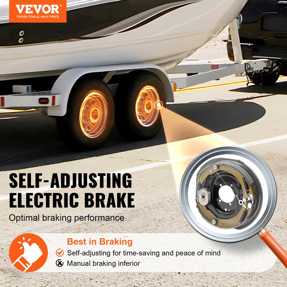 Electric Trailer Brake Assembly, 12" x 2", 1 Pair Self-Adjusting Electric Brakes Kit for 7000 lbs Axle, 5-Hole Mounting, Backing Plates for Braking System Part Replacement (1 Right + 1 Left)