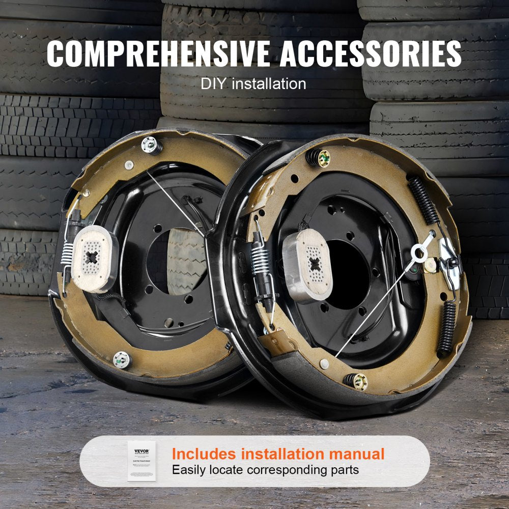 Electric Trailer Brake Assembly, 12" x 2", 1 Pair Self-Adjusting Electric Brakes Kit for 7000 lbs Axle, 5-Hole Mounting, Backing Plates for Braking System Part Replacement (1 Right + 1 Left)