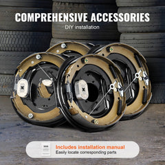 Electric Trailer Brake Assembly, 12" x 2", 2 Pairs Self-Adjusting Electric Brakes Kit for 7000 lbs Axle, 5-Hole Mounting, Backing Plates for Braking System Part Replacement (2 Right + 2 Left)