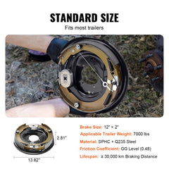 Electric Trailer Brake Assembly, 12" x 2", 2 Pairs Self-Adjusting Electric Brakes Kit for 7000 lbs Axle, 5-Hole Mounting, Backing Plates for Braking System Part Replacement (2 Right + 2 Left)