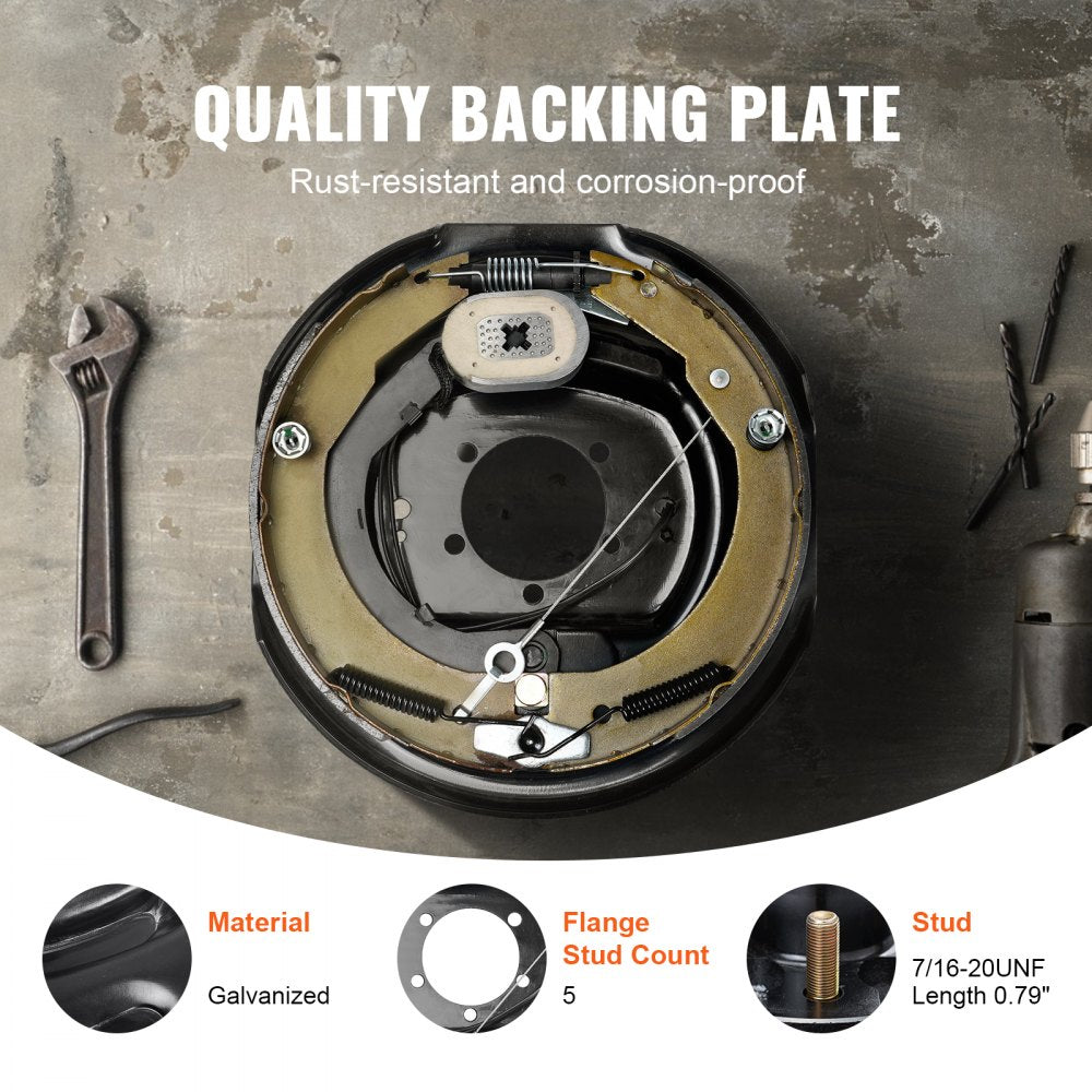 Electric Trailer Brake Assembly, 12" x 2", 2 Pairs Self-Adjusting Electric Brakes Kit for 7000 lbs Axle, 5-Hole Mounting, Backing Plates for Braking System Part Replacement (2 Right + 2 Left)