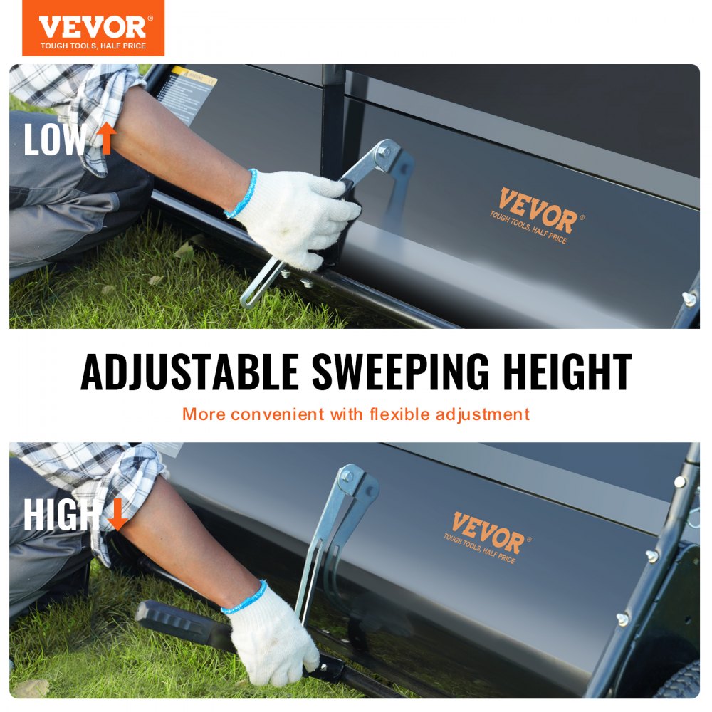 Lawn Sweeper Tow Behind Leaf Yard Collector 50" 26 Cu. Ft. Adjustable