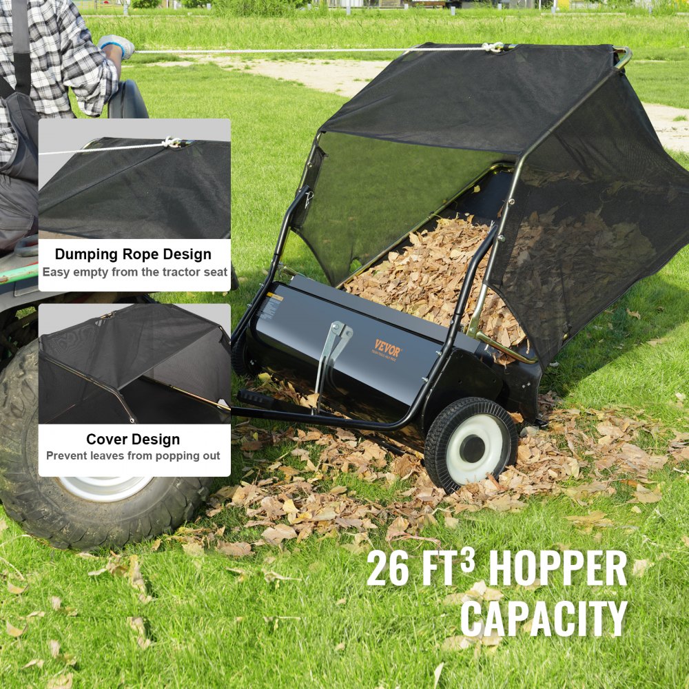 Lawn Sweeper Tow Behind Leaf Yard Collector 50" 26 Cu. Ft. Adjustable