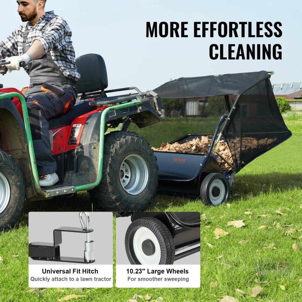 Lawn Sweeper Tow Behind Leaf Yard Collector 50" 26 Cu. Ft. Adjustable