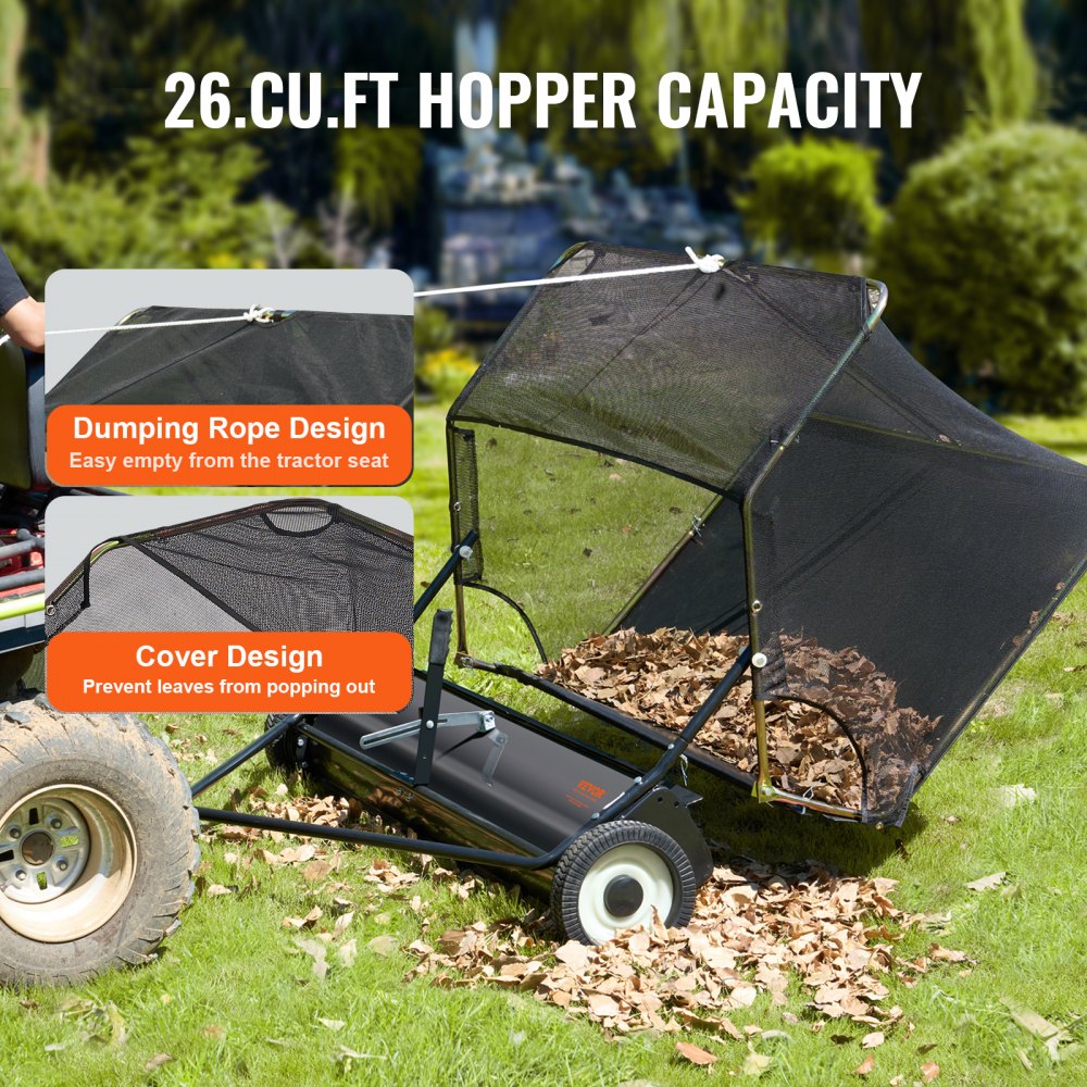 Tow-Behind Lawn Sweeper 52-inch Leaf Yard Collector 26 cu.ft. Adjustable
