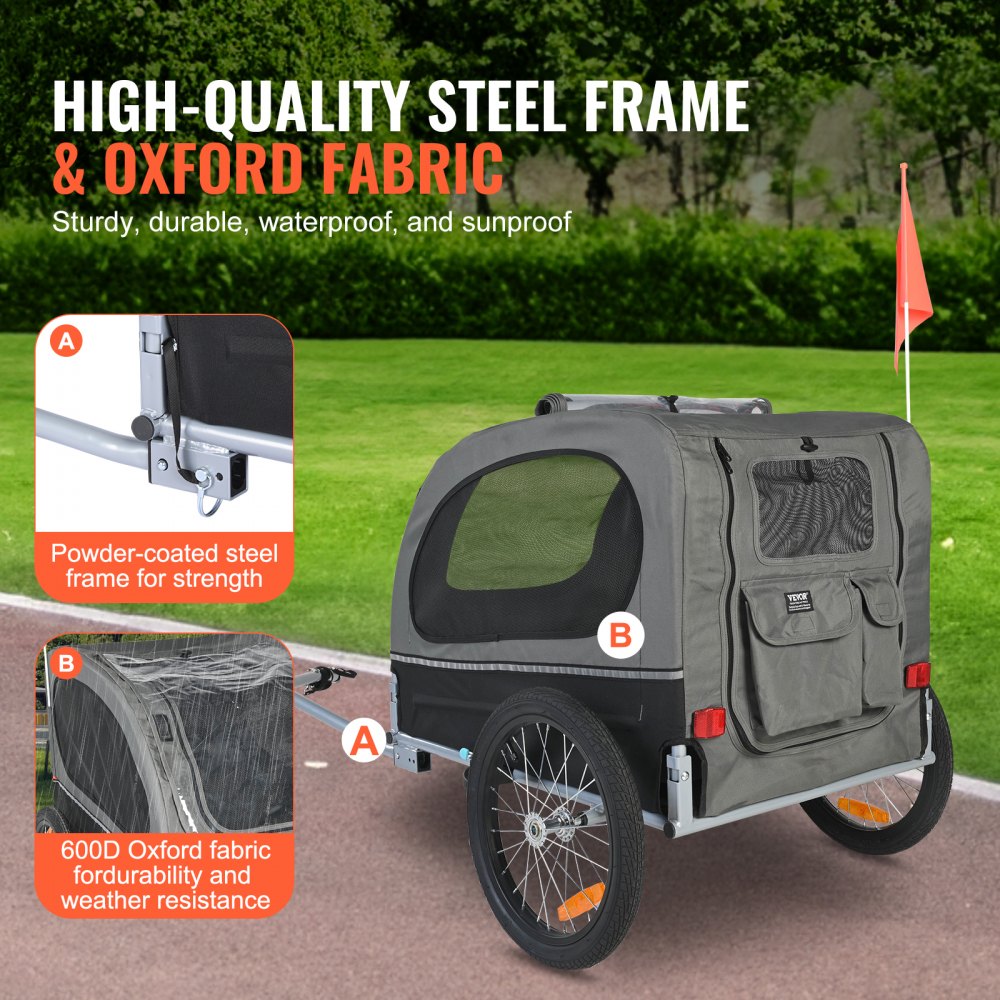 Black and gray Bostome dog bike trailer with folding frame and 88 lbs capacity for medium dogs.