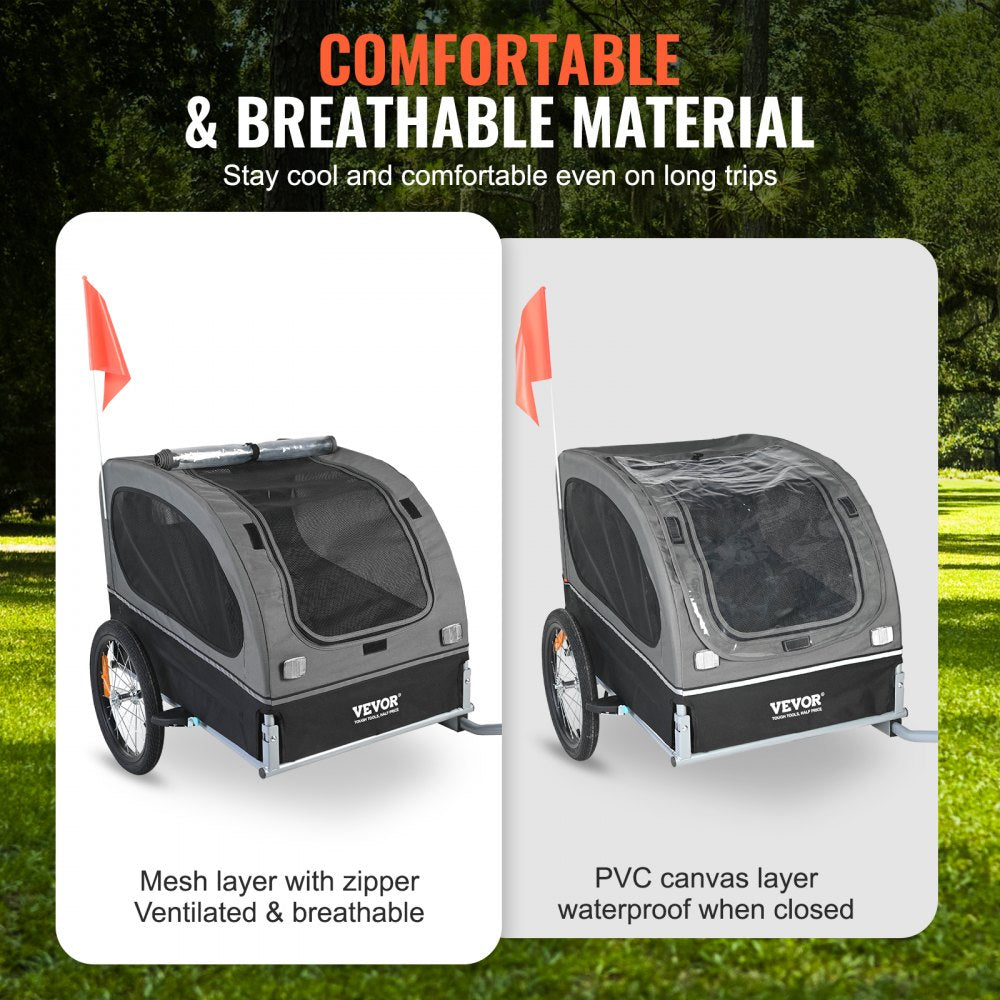 Black and gray Bostome dog bike trailer with a folding frame and 88 lbs capacity for medium dogs.