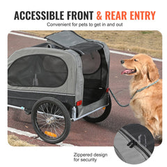 Black and gray Bostome dog bike trailer with a folding frame and 88 lbs capacity for pets.