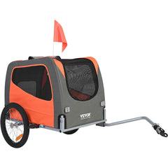 Orange and gray Bostome dog bike trailer with 66 lbs capacity and safety flag.