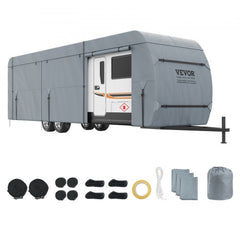 Travel Trailer Cover, 18-20` RV Cover, 4-Layer Non-Woven Fabric Camper Cover, Waterproof, Windproof And Wear-Resistant Class A RV Cover, Rip-Stop Camper Cover with Storage Bag and Patches