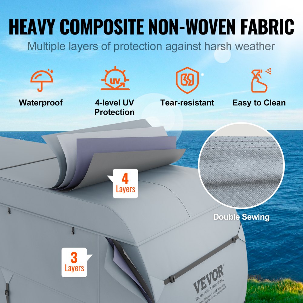 Travel Trailer Cover, 18-20` RV Cover, 4-Layer Non-Woven Fabric Camper Cover, Waterproof, Windproof And Wear-Resistant Class A RV Cover, Rip-Stop Camper Cover with Storage Bag and Patches
