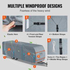Travel Trailer Cover, 18-20` RV Cover, 4-Layer Non-Woven Fabric Camper Cover, Waterproof, Windproof And Wear-Resistant Class A RV Cover, Rip-Stop Camper Cover with Storage Bag and Patches
