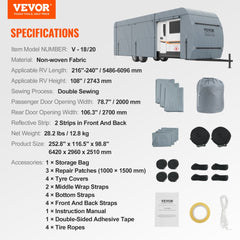 Travel Trailer Cover, 18-20` RV Cover, 4-Layer Non-Woven Fabric Camper Cover, Waterproof, Windproof And Wear-Resistant Class A RV Cover, Rip-Stop Camper Cover with Storage Bag and Patches