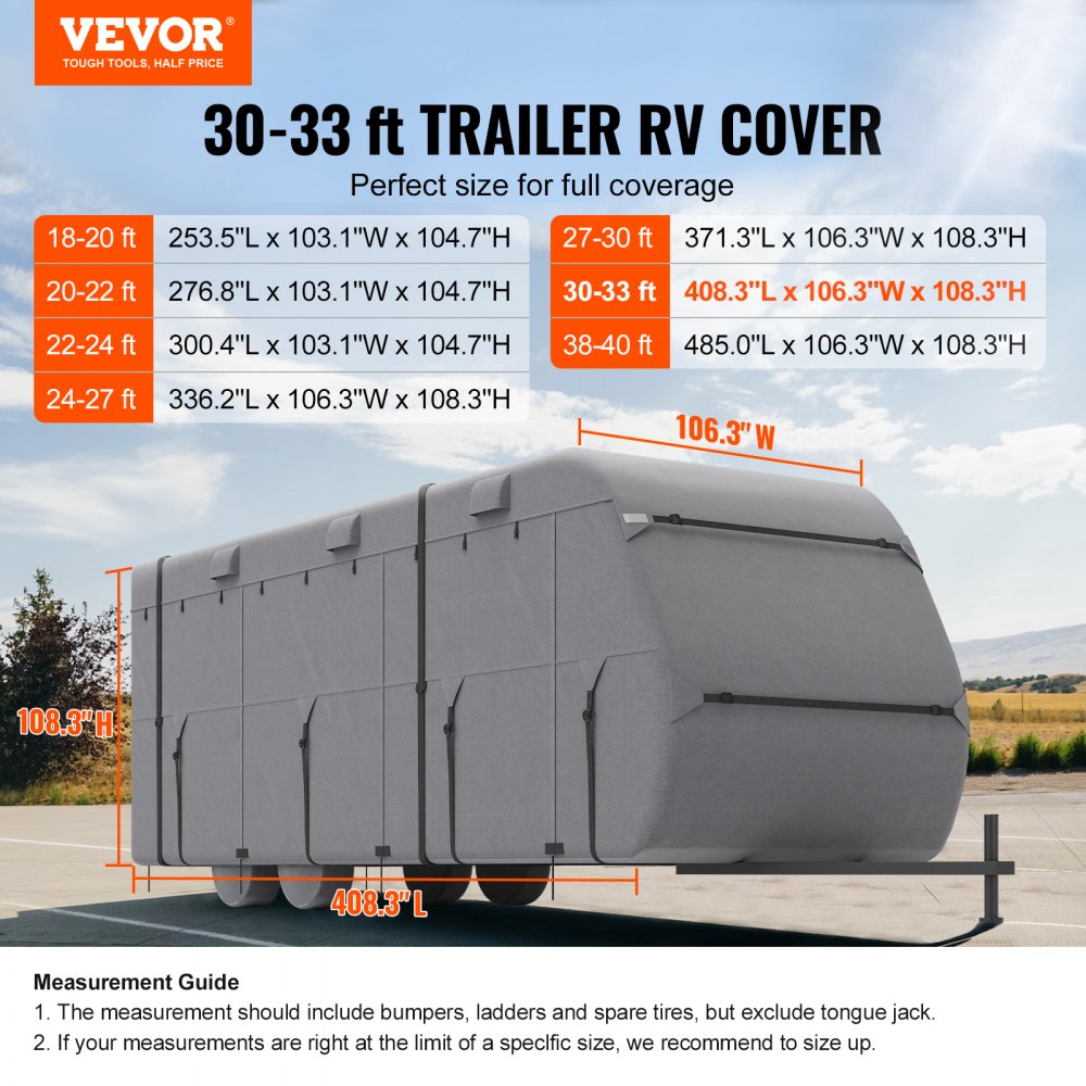 Trailer Travel RV Cover 30-33 ft Class A Camper Cover Non-Woven Fabric