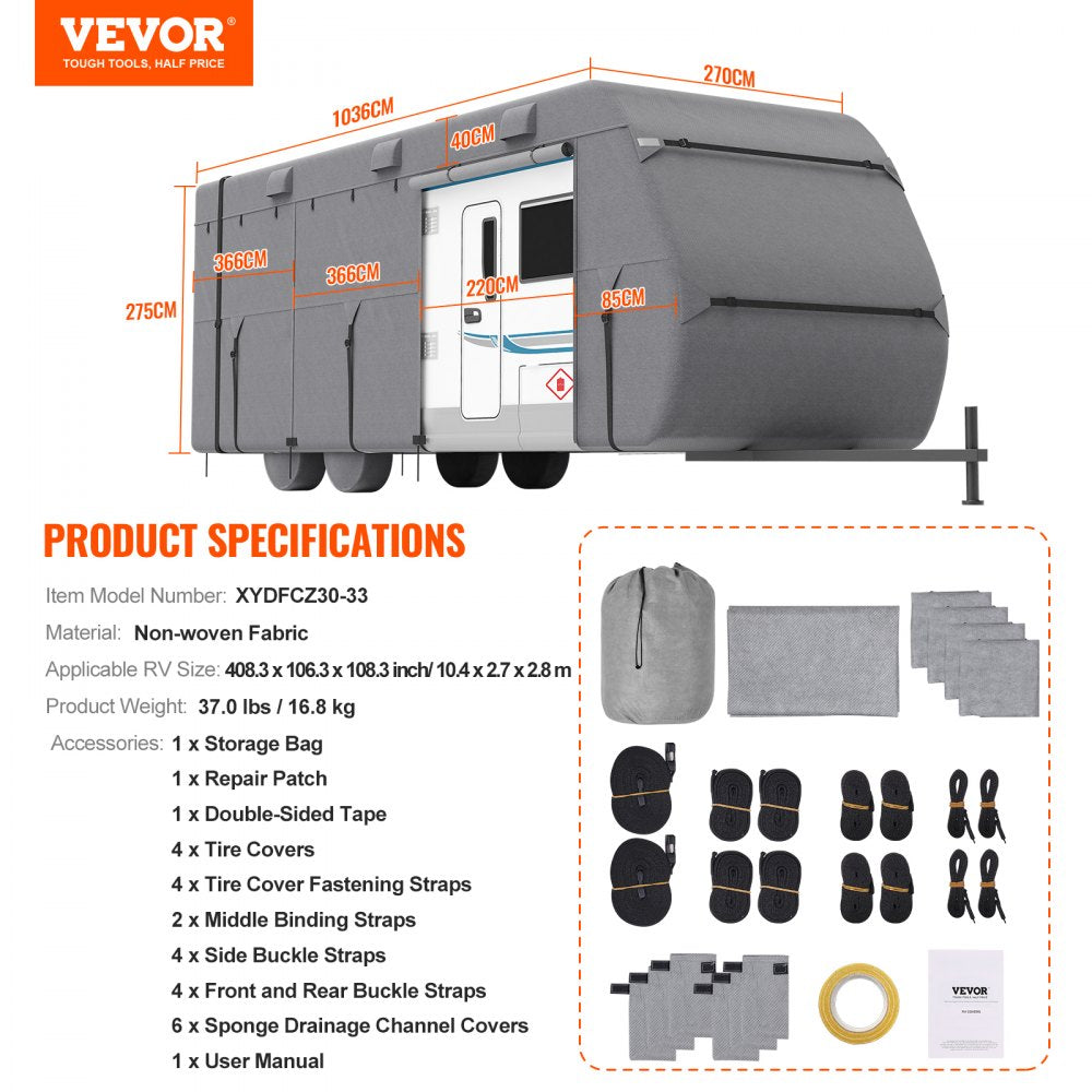 Trailer Travel RV Cover 30-33 ft Class A Camper Cover Non-Woven Fabric