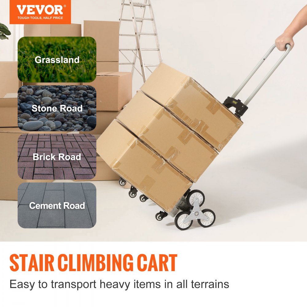 Stair Climbing Cart, 220 lbs Capacity Hand Truck with Adjustable Handle, Folding Dolly Cart for Stairs, Stair Climbing Dolly Hand Carts with 10 Wheels for Shopping, Moving, Office Use