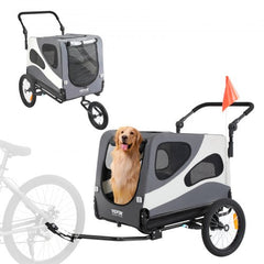 Black and gray 2-in-1 dog bike trailer and stroller with a 100 lbs capacity.