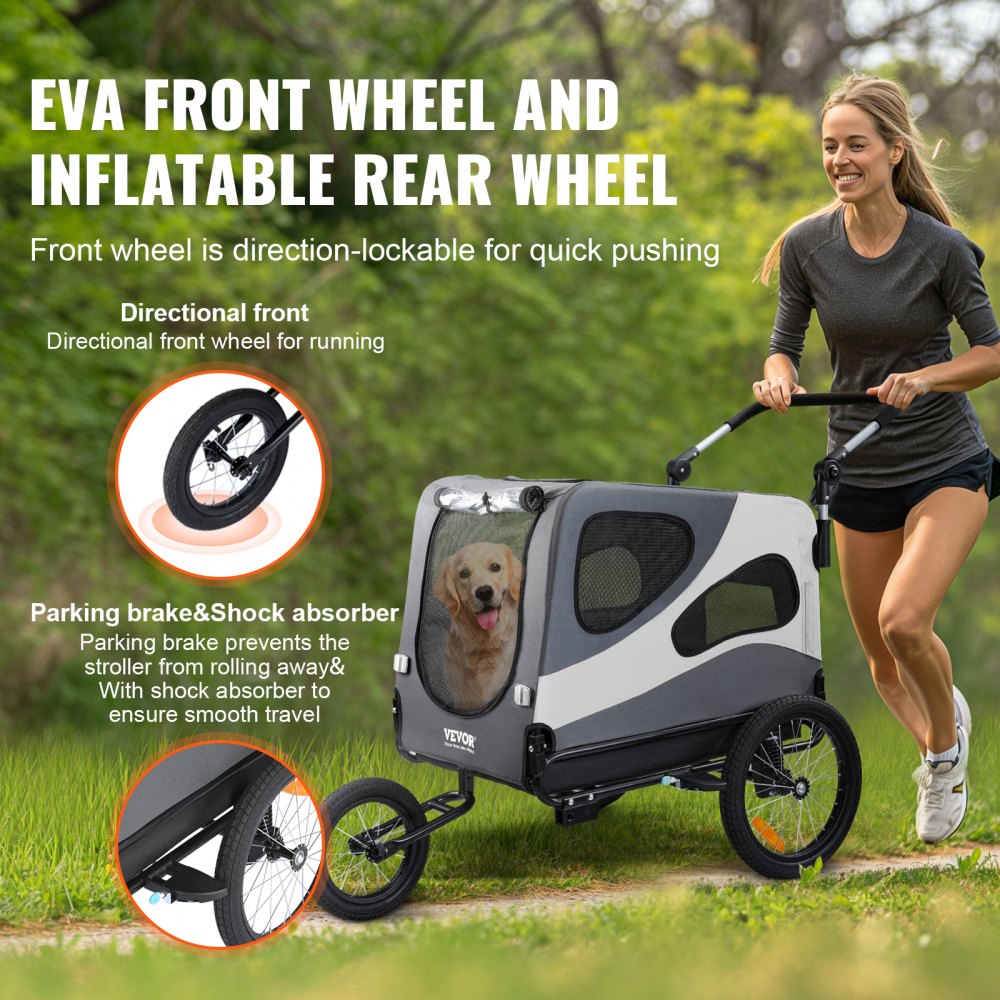 Black and gray Bostome 2-in-1 dog bike trailer and stroller with adjustable ventilation.