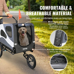 Black and gray 2-in-1 dog bike trailer and stroller with a 100 lbs capacity and foldable design.