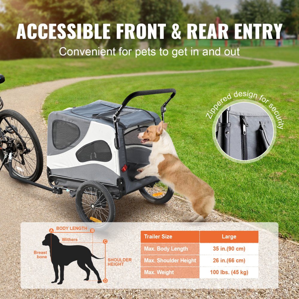 Black and gray 2-in-1 dog bike trailer and stroller with a 100 lbs capacity.