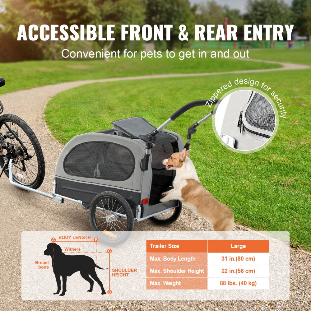 Black and gray Bostome 2-in-1 dog bike trailer and pet stroller with adjustable handle.