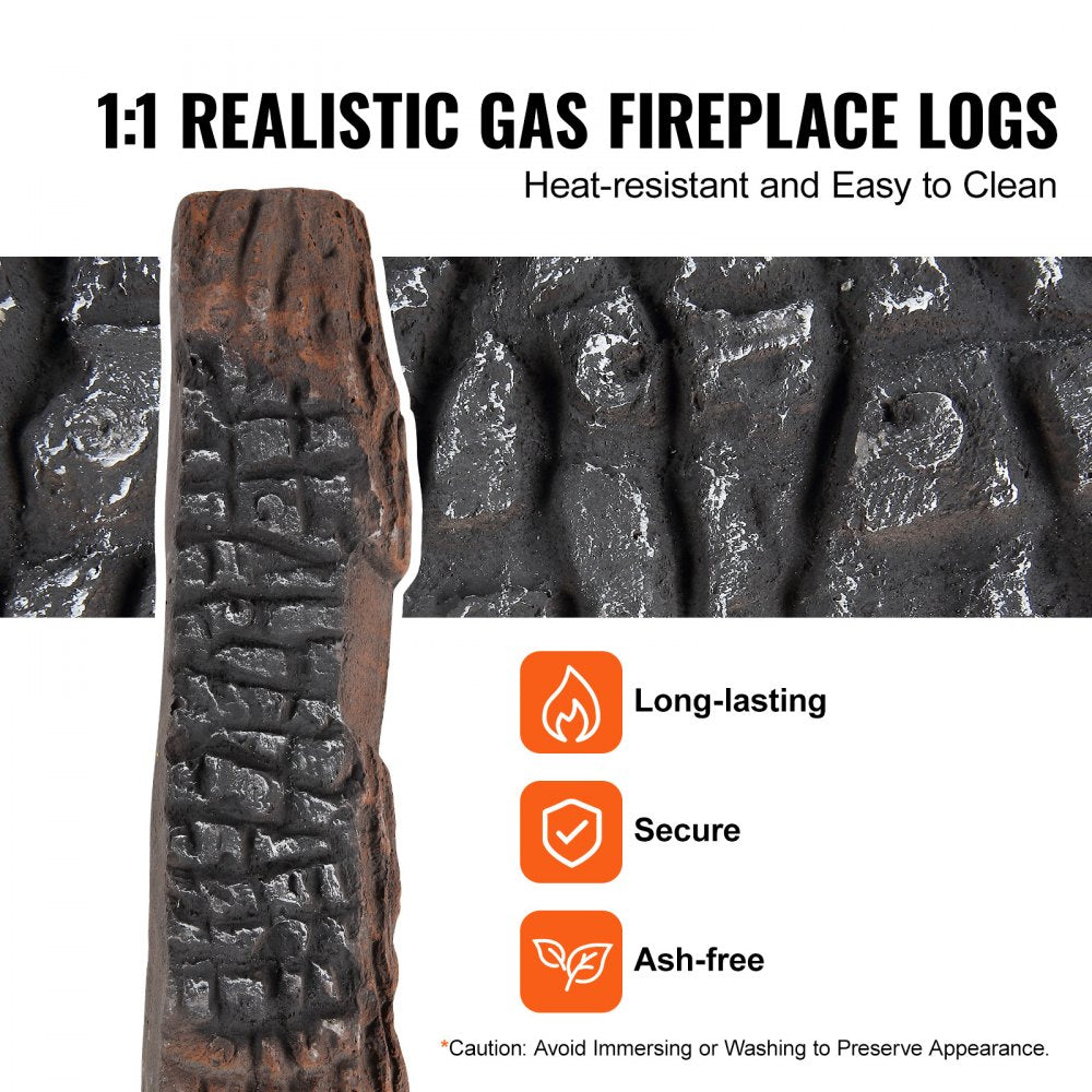 10 Pcs Gas Fireplace Logs, Large Ceramic Logs for Fireplace Decorative, Heat-Resistant Wood Log Gas Realistic Logs, Stackable Wood Branches for Gas Fireplace, Firebowl Indoor or Outdoor