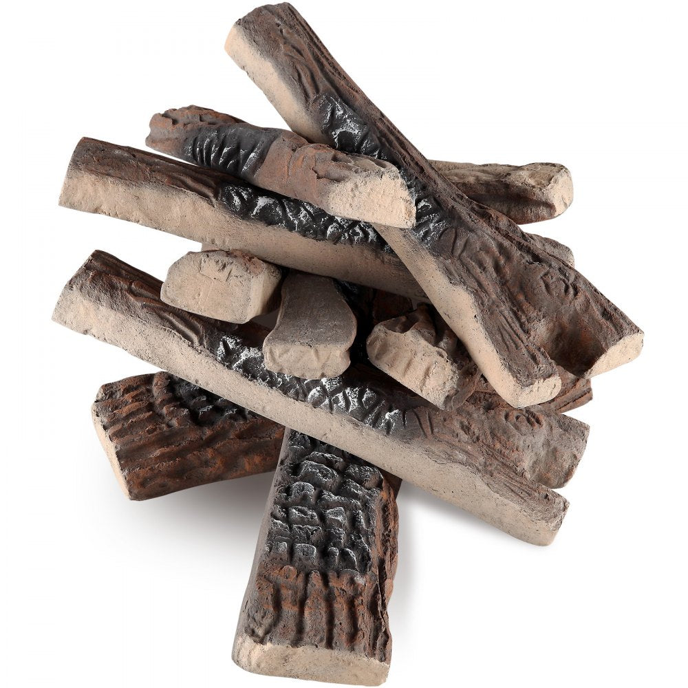 10 Pcs Gas Fireplace Logs, Large Ceramic Logs for Fireplace Decorative, Heat-Resistant Wood Log Gas Realistic Logs, Stackable Wood Branches for Gas Fireplace, Firebowl Indoor or Outdoor