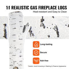 Six ceramic birch gas fireplace logs with realistic branch shapes and heat-resistant design.