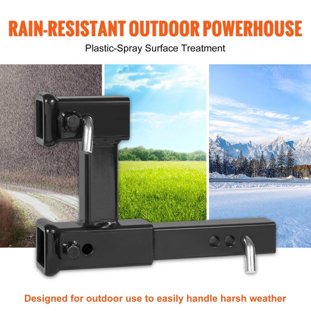 Dual Hitch Extension, for 2" Trailer Hitch Receiver, Hitch Adapter Extender to 10" Max Adjustable Length, 7-1/2" Rise/Drop, 4000 lbs Towing Capacity, Hitch Pins, Bolt and Nut Kit Included, Black