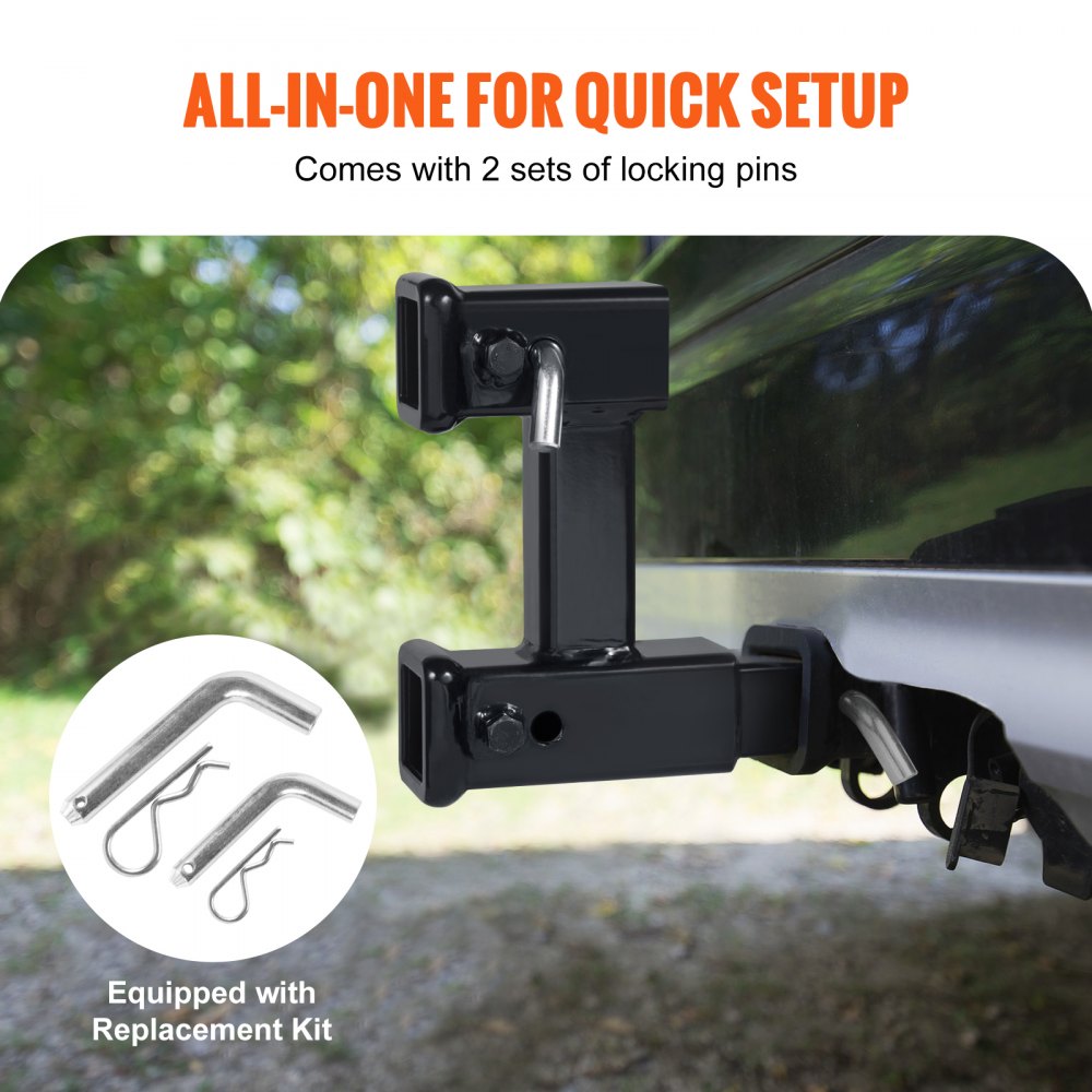 Dual Hitch Extension, for 2" Trailer Hitch Receiver, Hitch Adapter Extender to 10" Max Adjustable Length, 7-1/2" Rise/Drop, 4000 lbs Towing Capacity, Hitch Pins, Bolt and Nut Kit Included, Black