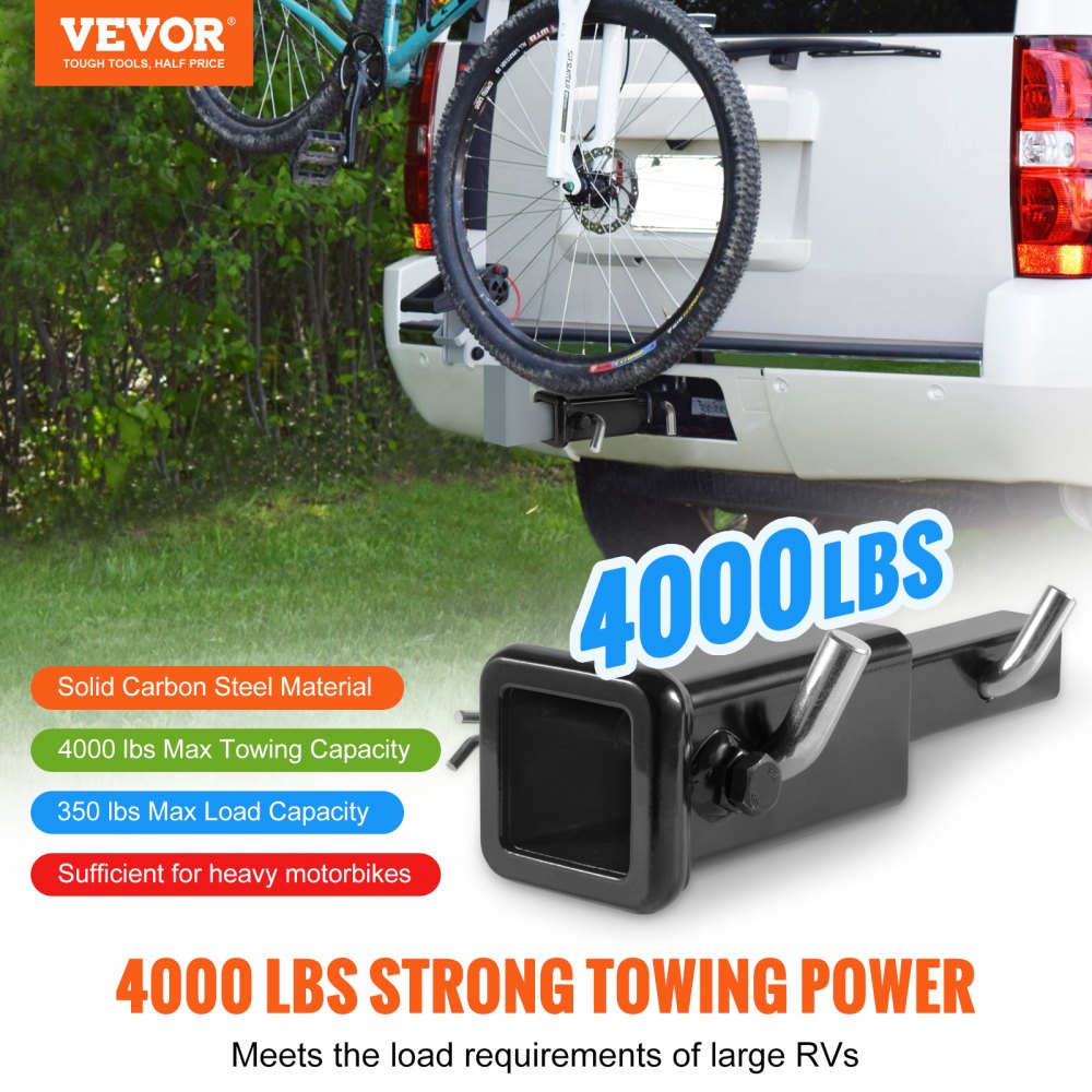 Trailer Hitch Extender, 1-1/4" to 2" Receiver Hitch Adapter, Trailer Hitch Extension Tube Extender, 6" Extension Length, 4000 lbs Towing Capacity, Hitch Pins, Clips, Bolt and Nut Included, Black
