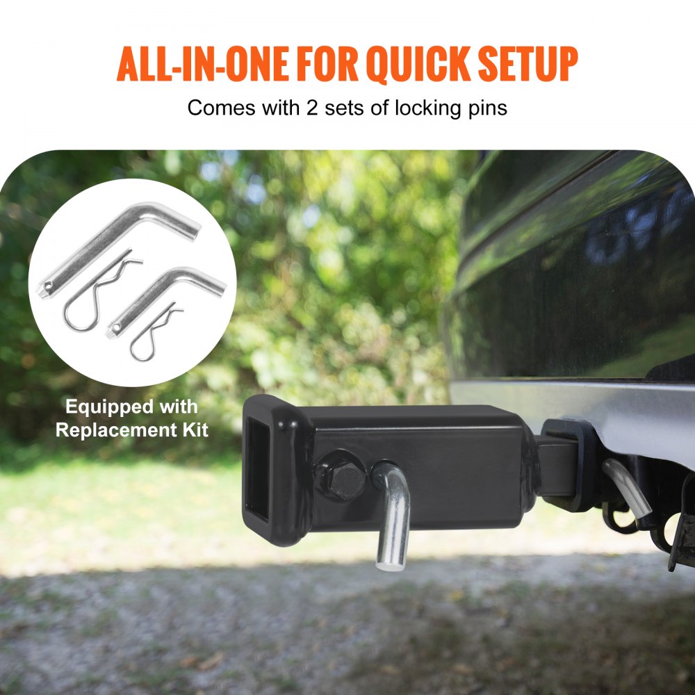 Trailer Hitch Extender, 1-1/4" to 2" Receiver Hitch Adapter, Trailer Hitch Extension Tube Extender, 6" Extension Length, 4000 lbs Towing Capacity, Hitch Pins, Clips, Bolt and Nut Included, Black