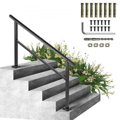 Aluminum outdoor stair handrail designed for 4-5 steps, supports up to 165 lbs.