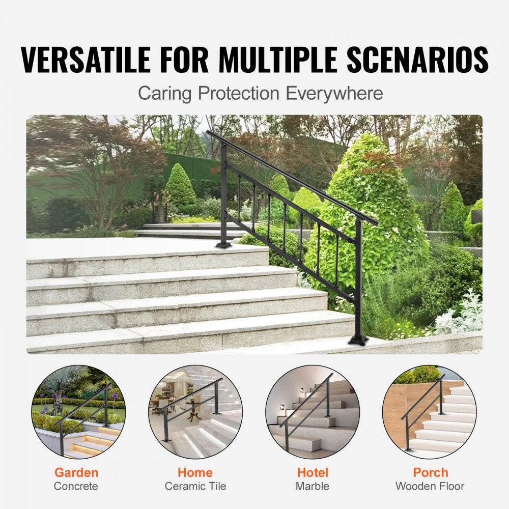 Aluminum outdoor stair handrail for 4-5 steps, adjustable angle, supports up to 165 lbs.