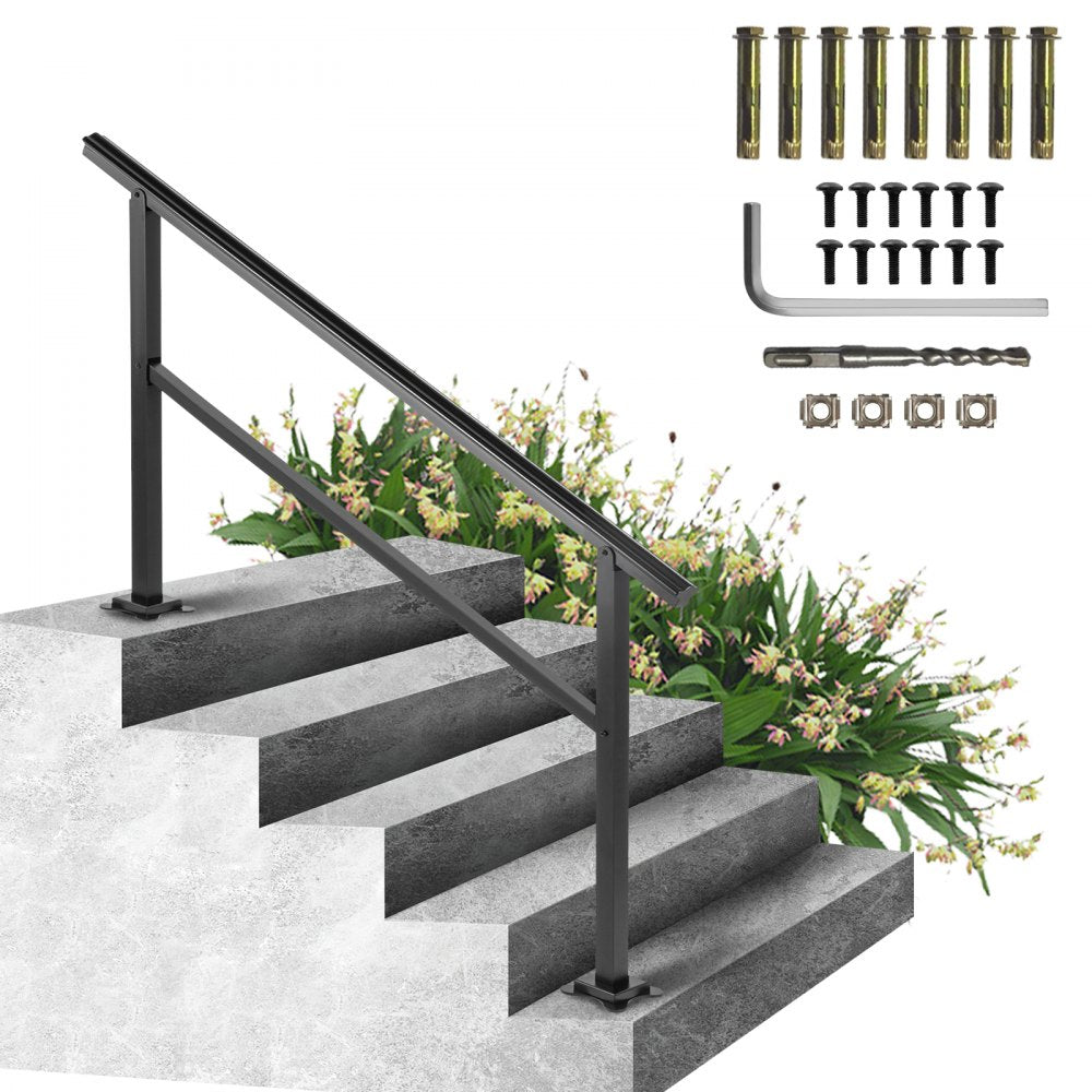 Aluminum outdoor stair handrail for 4-5 steps, adjustable angle, and rust-proof design.