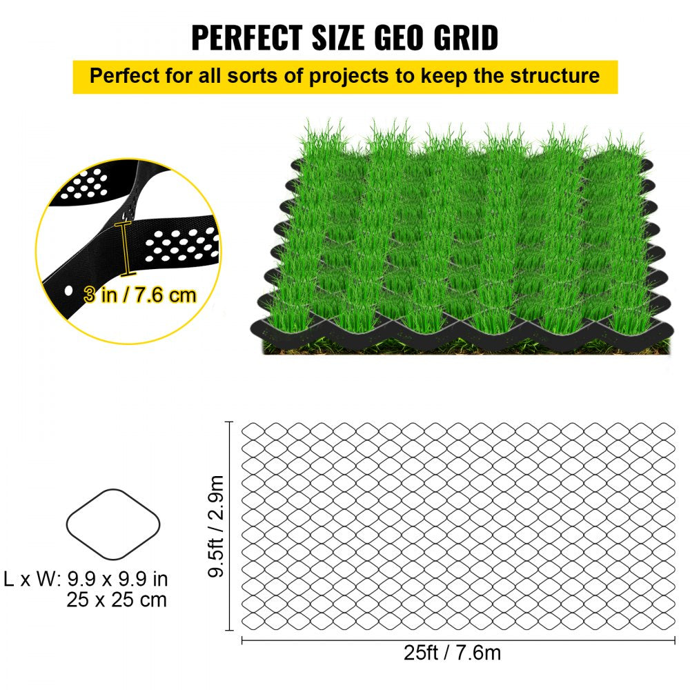 Ground Grid, 1885 lbs per Sq Ft Load Geo Grid, 3" Depth Permeable Stabilization System for DIY Patio, Walkway, Shed Base, Light Vehicle Driveway, Parking Lot, Grass, and Gravel