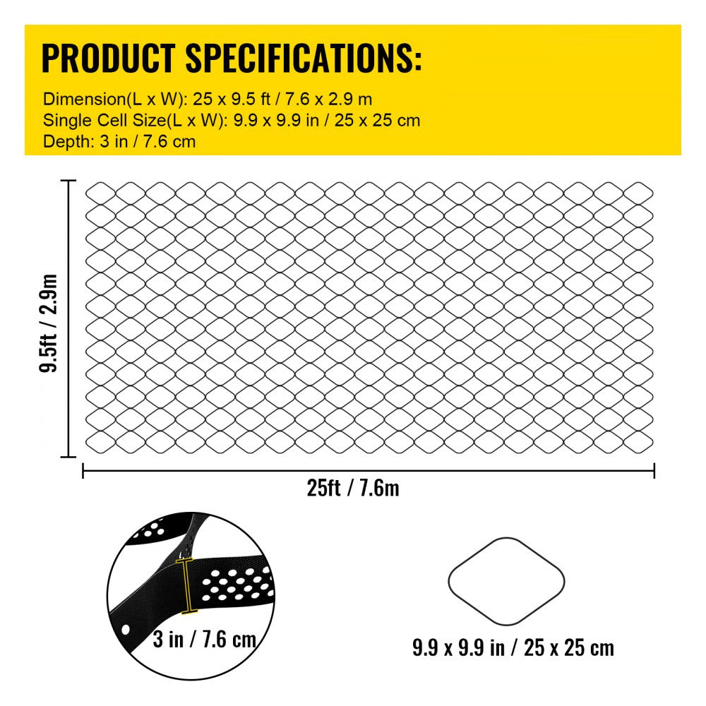Ground Grid, 1885 lbs per Sq Ft Load Geo Grid, 3" Depth Permeable Stabilization System for DIY Patio, Walkway, Shed Base, Light Vehicle Driveway, Parking Lot, Grass, and Gravel