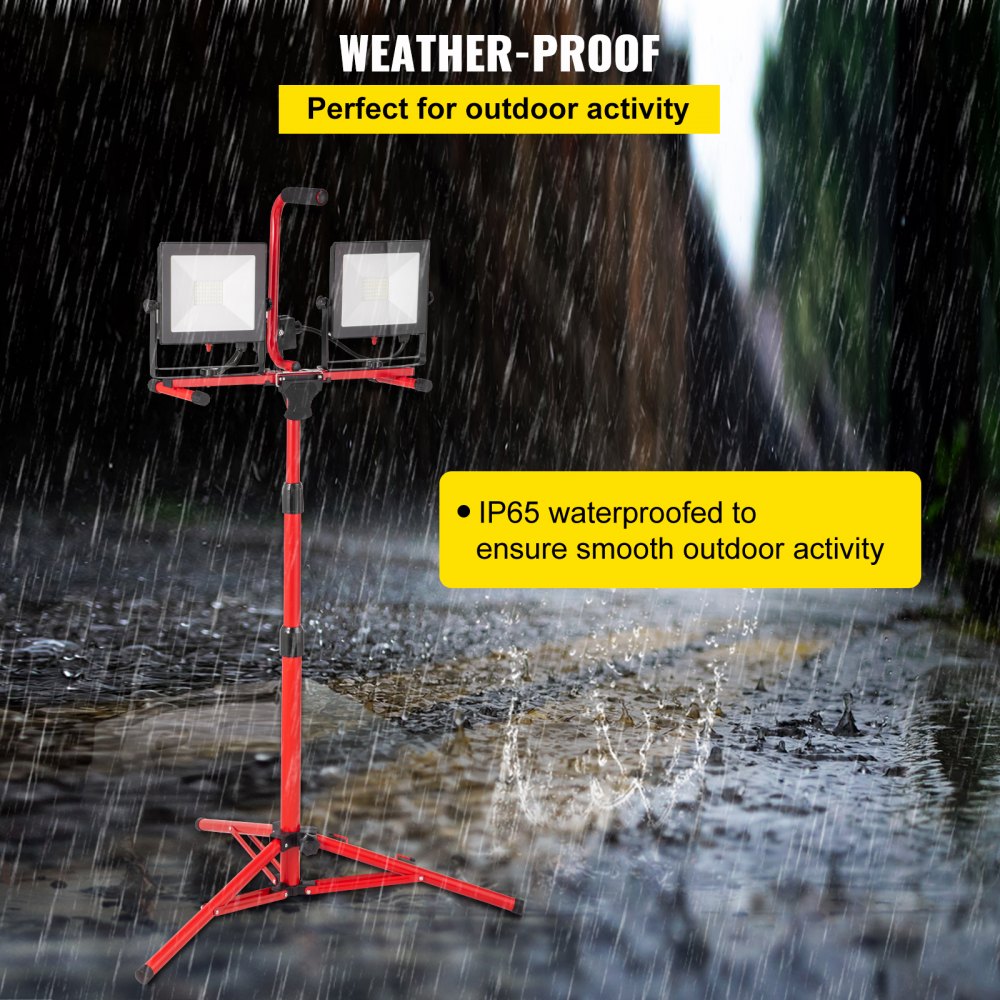 LED Work Light with Stand, 5000 Lumen Dual-head LED Work Light with 27.6"-68.1" Adjustable and Foldable Tripod Stand, IP65 Waterproofed LED Tripod Work Light, with 5000 Kelvin Color Temperature