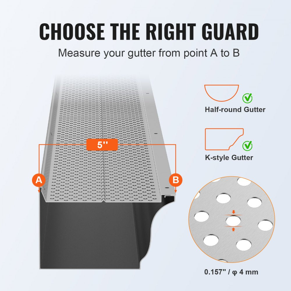 Bostome 5" aluminum gutter guard with precision mesh and 208ft length for effective leaf filtering.