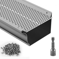 Bostome 6-inch aluminum gutter guard with 104ft leaf filter and precision mesh holes.