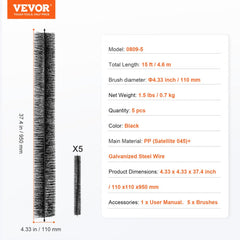 Gutter Brush, 15 Feet Total Length 4.33 inch Diameter Gutter Cleaning Tools, Ground-Level Gutter Brush Leaf Guard for 5 Inch Gutters, Easily Clear roof Leaves and Debris, 5 Pack