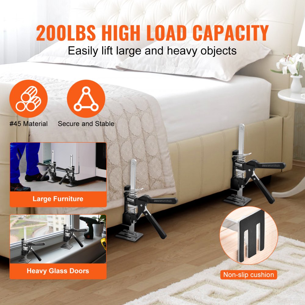 Labor Saving Arm Jack, 2 PCS Bearing Capacity 200 lbs, Lifting up to 4.7", Hand Lifting Jack Tool with Magnetic Level, Door Panel Lifting Cabinet Jack for Door, Window, Furniture, Woodworking