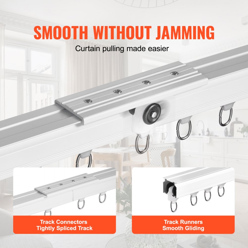 Ceiling Curtain Track Set 11.8 FT/3.6 Meter Room Divider with Hooks White