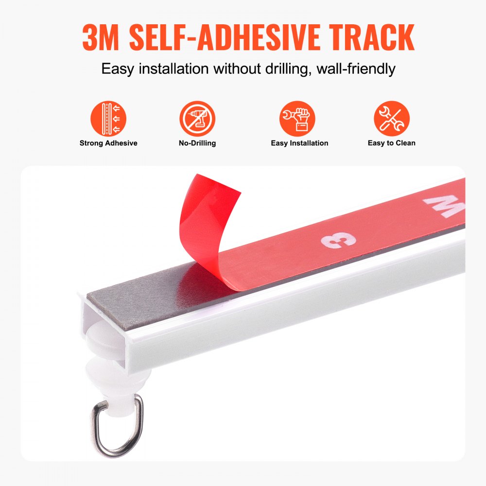 Ceiling Curtain Track Set 9.9 FT/3 Meter Self Adhesive Room Divider White