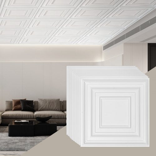 Ceiling Tiles 12-Pack 24 x 24 in PVC Easy Installation White Peg Pattern