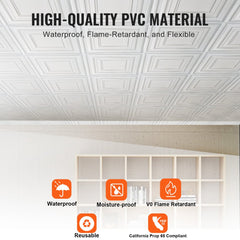 Ceiling Tiles 12-Pack 24 x 24 in PVC Easy Installation White Peg Pattern