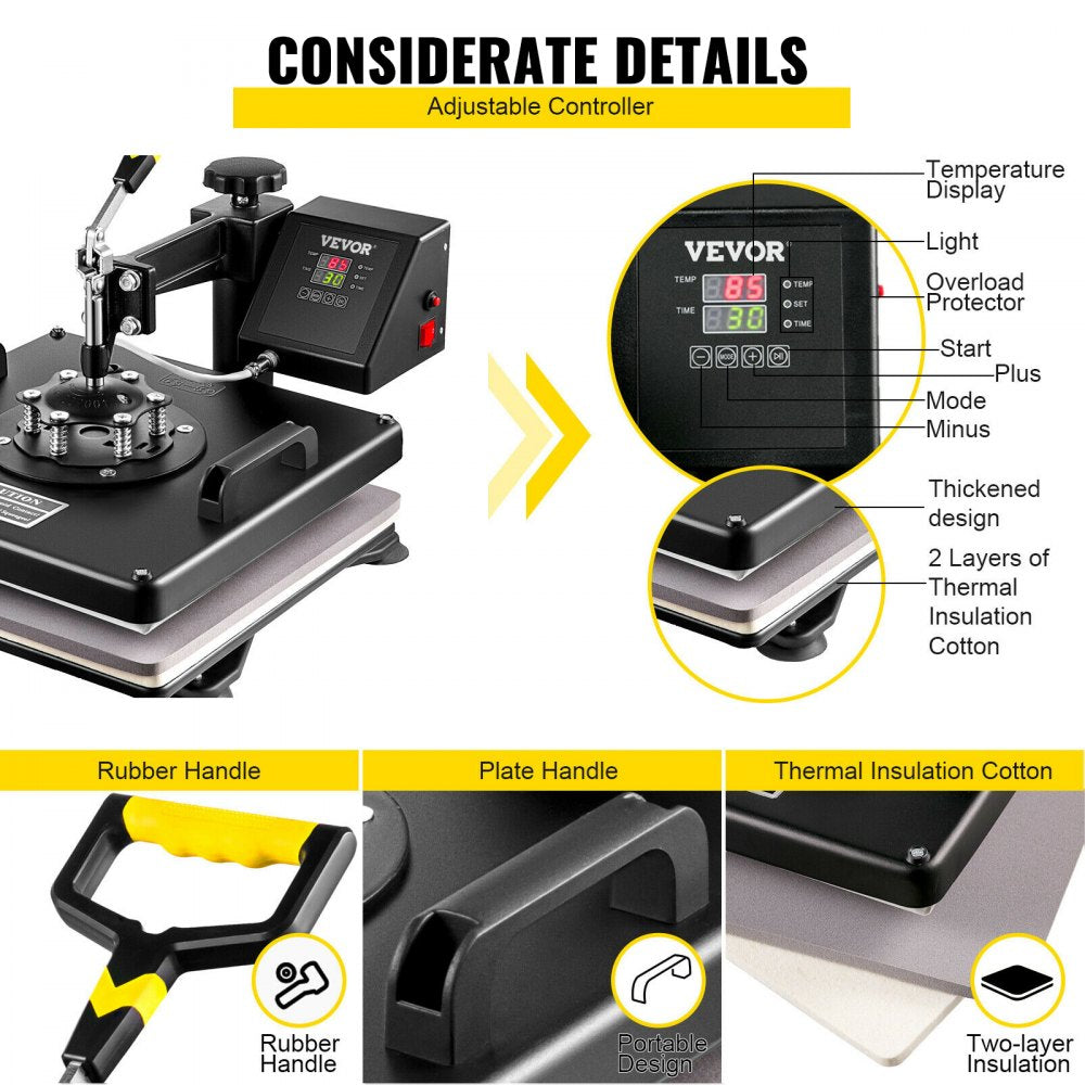 15"x15" Heat Press 6 In 1 Sublimation Machine + 53" Vinyl Cutter/plotter Cutting